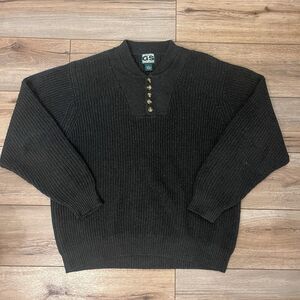 Vintage Guide Series Cotton Knit Henley Black Gray Fisherman Sweater Size Large